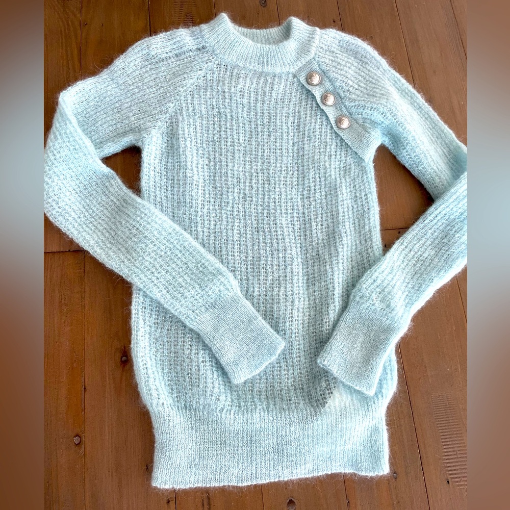 💔 SOLD BALMAIN women blue mohair blend sweater - Picture 1 of 5